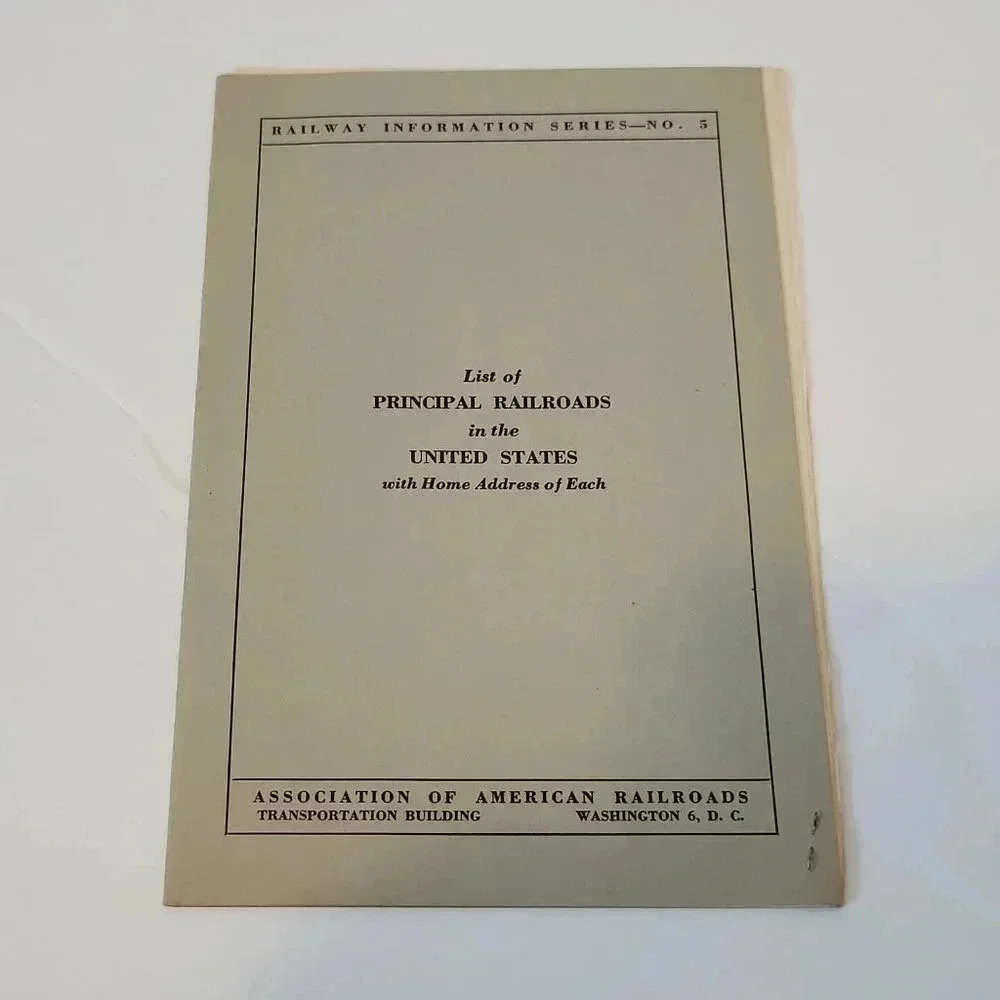 1944 List of Principal Railroads in the United States with Home Address Vintage